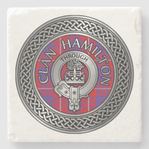 Clan Hamilton Crest & Tartan Knot Stone Coaster