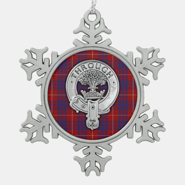 Clan Hamilton Crest & Tartan Snowflake Pewter Christmas Ornament (Front)