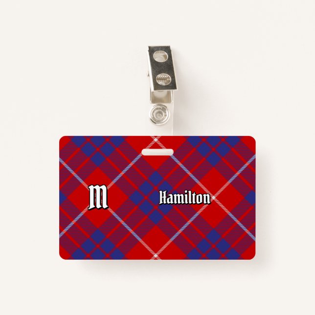Clan Hamilton Red Tartan Badge ID Badge (Front with Clip)