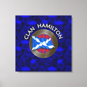 Clan Hamilton Tartan Knot & Flag Canvas Print