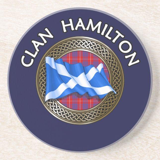 Clan Hamilton Tartan Knot & Flag Coaster (Front)