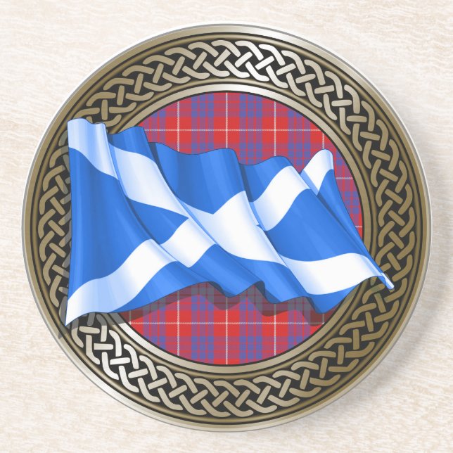 Clan Hamilton Tartan Knot & Flag Coaster (Front)