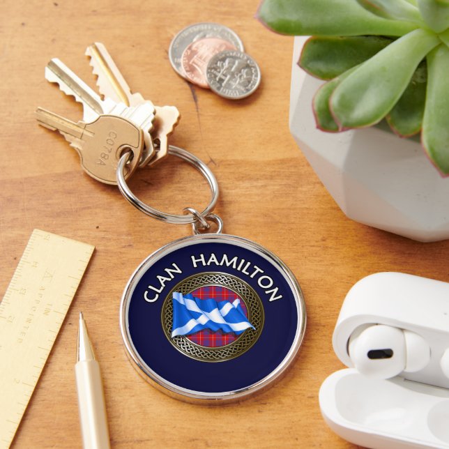 Clan Hamilton Tartan Knot & Flag Key Ring (Desk)