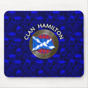 Clan Hamilton Tartan Knot & Flag Mouse Pad