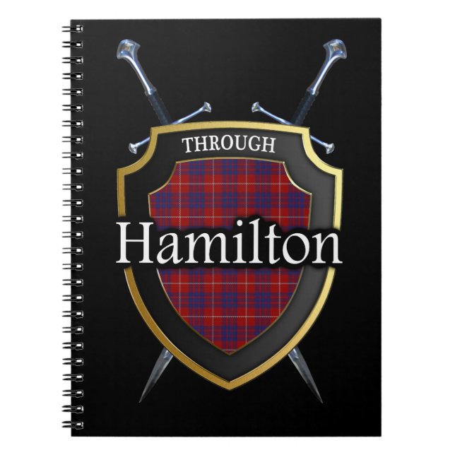 Clan Hamilton Tartan Shield & Swords Notebook (Front)