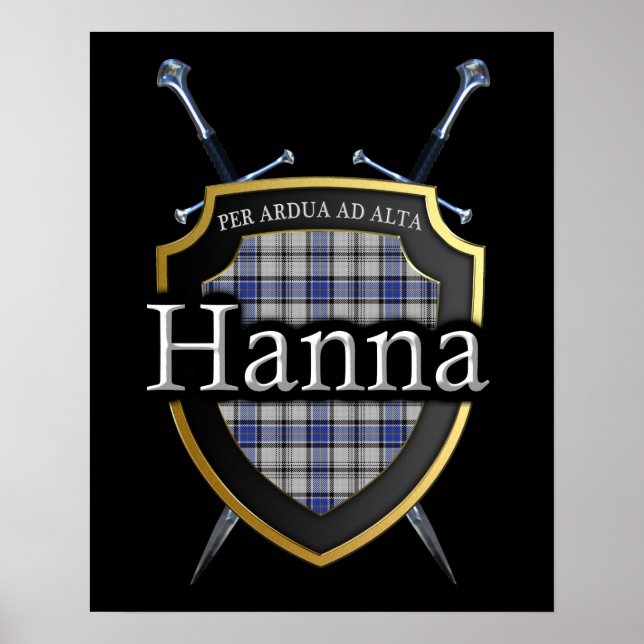 Clan Hanna Hannay Tartan Shield & Swords Print (Front)