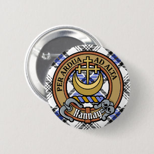 Clan Hannay Crest over Tartan 6 Cm Round Badge
