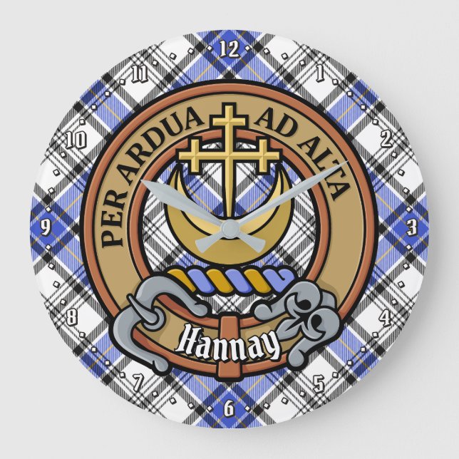 Clan Hannay Crest over Tartan Large Clock (Front)