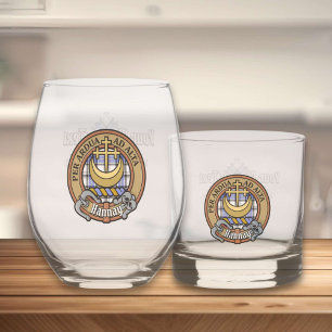 Clan Hannay Crest over Tartan Whiskey Glass