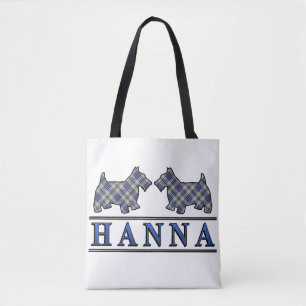 Clan Hannay Hanna Scottie Dogs Tartan Plaid Tote Bag