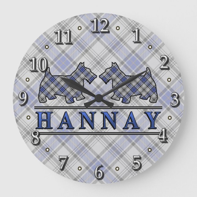 Clan Hannay Tartan Scottie Dogs Clock (Front)