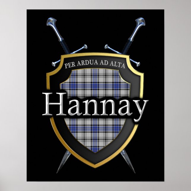 Clan Hannay Tartan Shield & Swords Print (Front)