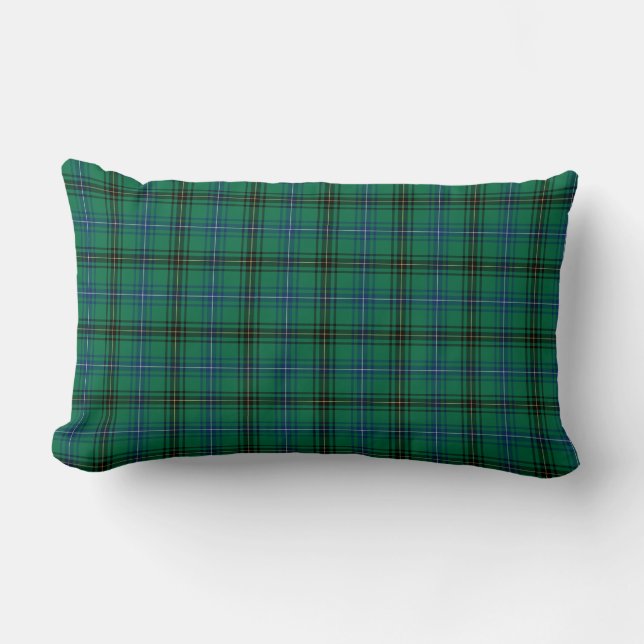 Clan Henderson Bright Green and Blue Tartan Lumbar Cushion (Front)