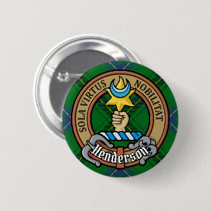 Clan Henderson Crest over Tartan 6 Cm Round Badge