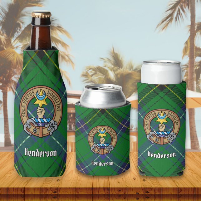 Clan Henderson Crest over Tartan Bottle Cooler (Creator Uploaded)