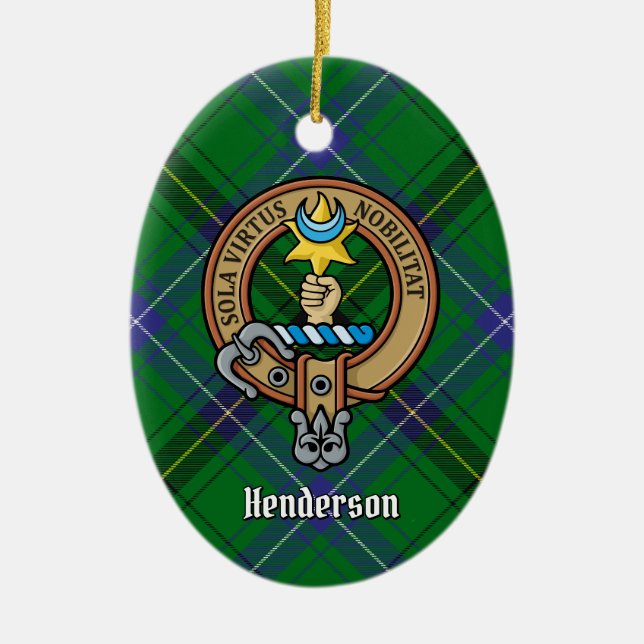 Clan Henderson Crest over Tartan Ceramic Ornament (Front)
