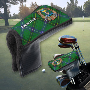 Clan Henderson Crest over Tartan Golf Head Cover