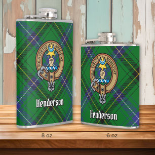 Clan Henderson Crest over Tartan Hip Flask