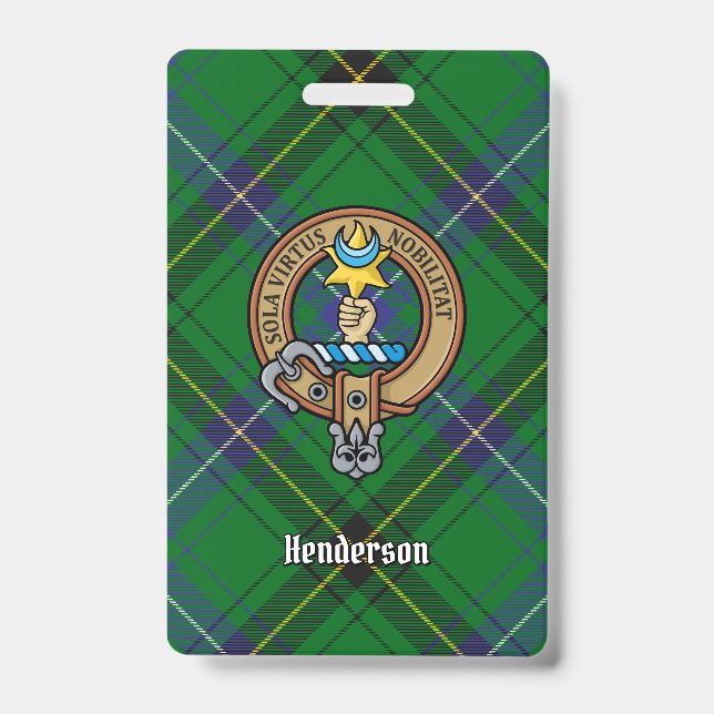 Clan Henderson Crest over Tartan ID Badge (Front)