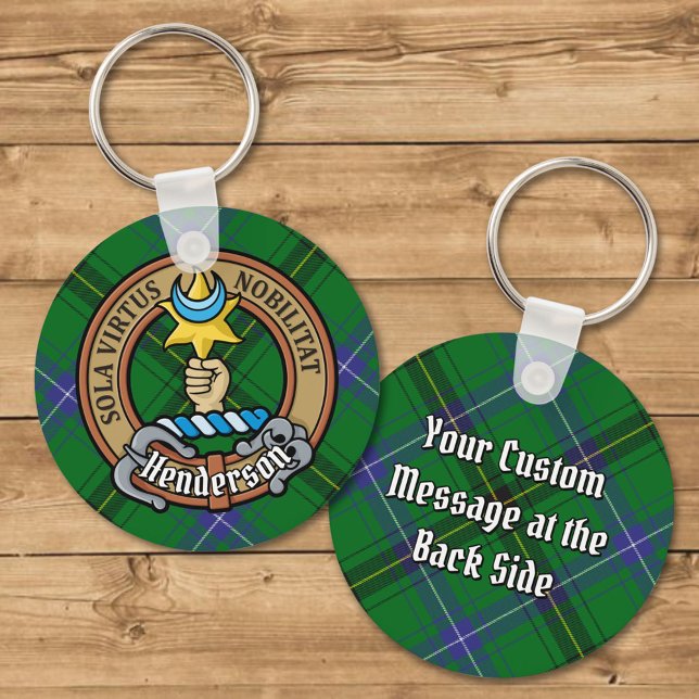 Clan Henderson Crest over Tartan Key Ring (Creator Uploaded)