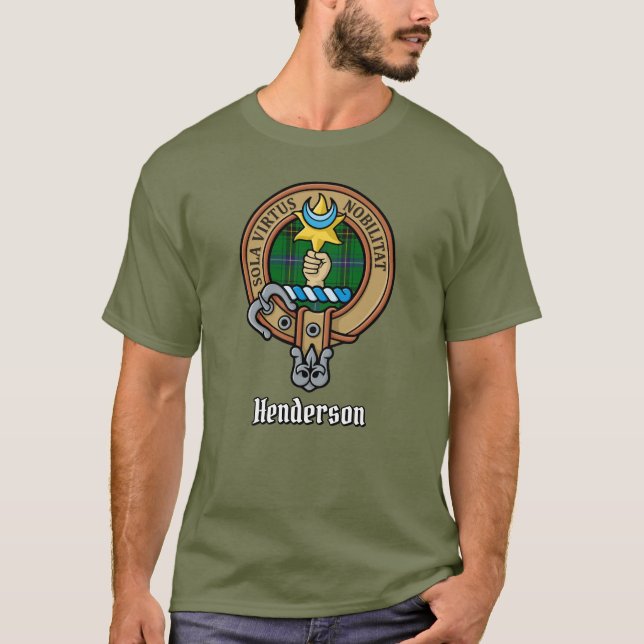 Clan Henderson Crest over Tartan T-Shirt (Front)