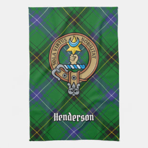 Clan Henderson Crest over Tartan Tea Towel