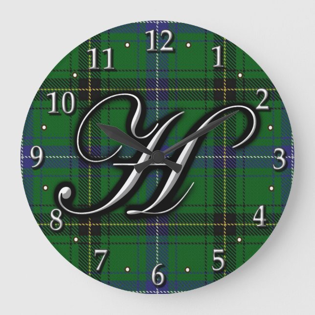 Clan Henderson Letter H Monogram Tartan Large Clock (Front)