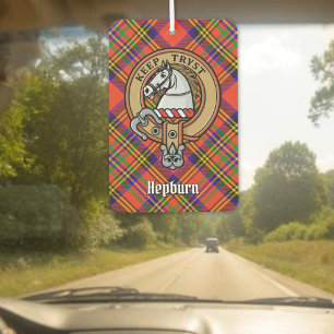 Clan Hepburn Crest over Tartan Car Air Freshener
