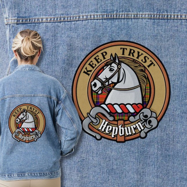 Clan Hepburn Crest over Tartan Denim Jacket (Creator Uploaded)