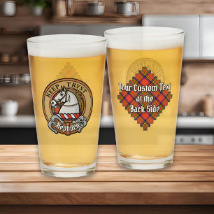 Clan Hepburn Crest over Tartan Glass