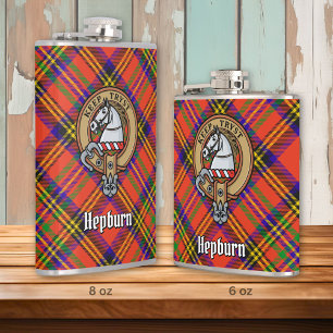 Clan Hepburn Crest over Tartan Hip Flask