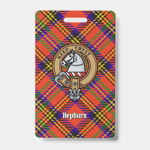 Clan Hepburn Crest over Tartan ID Badge