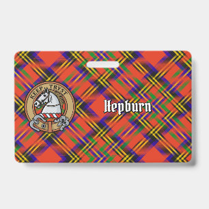 Clan Hepburn Crest over Tartan ID Badge