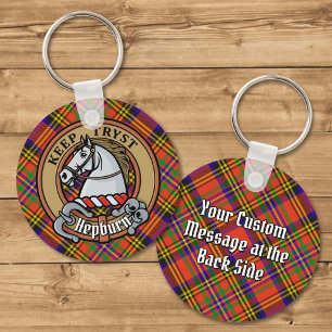 Clan Hepburn Crest over Tartan Key Ring