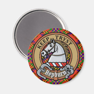 Clan Hepburn Crest over Tartan Magnet