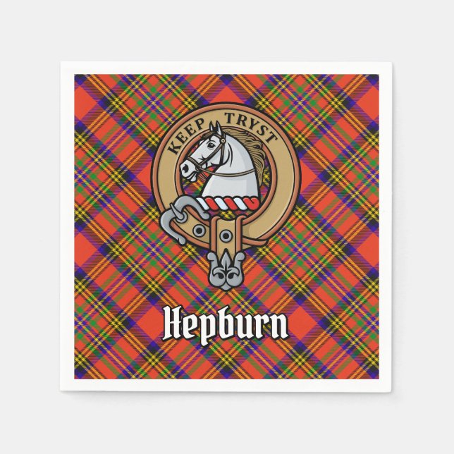 Clan Hepburn Crest over Tartan Napkin (Front)