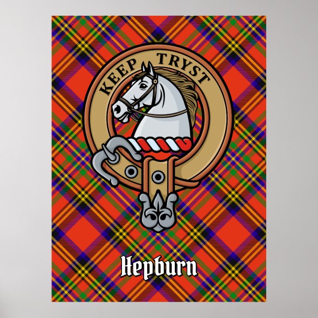 Clan Hepburn Crest over Tartan Poster (Front)
