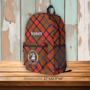 Clan Hepburn Crest over Tartan Printed Backpack