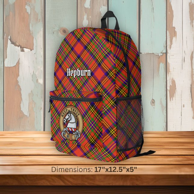 Clan Hepburn Crest over Tartan Printed Backpack (Creator Uploaded)