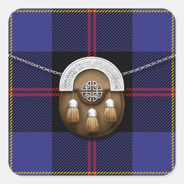 Clan Hill Tartan And Sporran Square Sticker (Front)