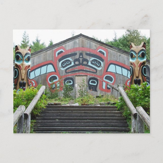 Clan house and totem poles, Ketchikan, Alaska Postcard (Front)