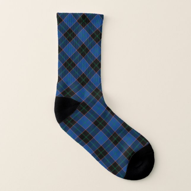 Clan Hume Tartan Royal Blue and Black Plaid Socks (Left Inside)