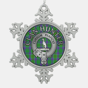 Clan Hunter Crest & Tartan Snowflake Pewter Christmas Ornament