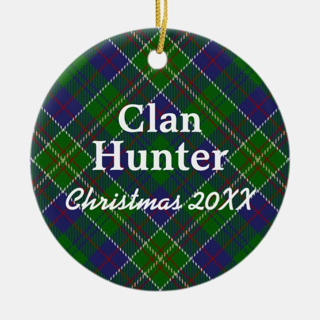 Clan Hunter Scottish Tartan Ceramic Tree Decoration (Front)