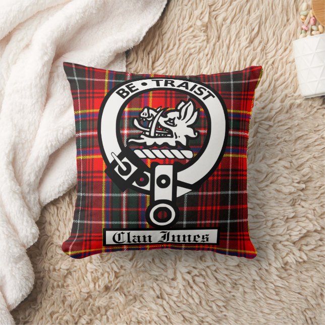 Clan Innes Crest Badge and Tartan Cushion (Blanket)