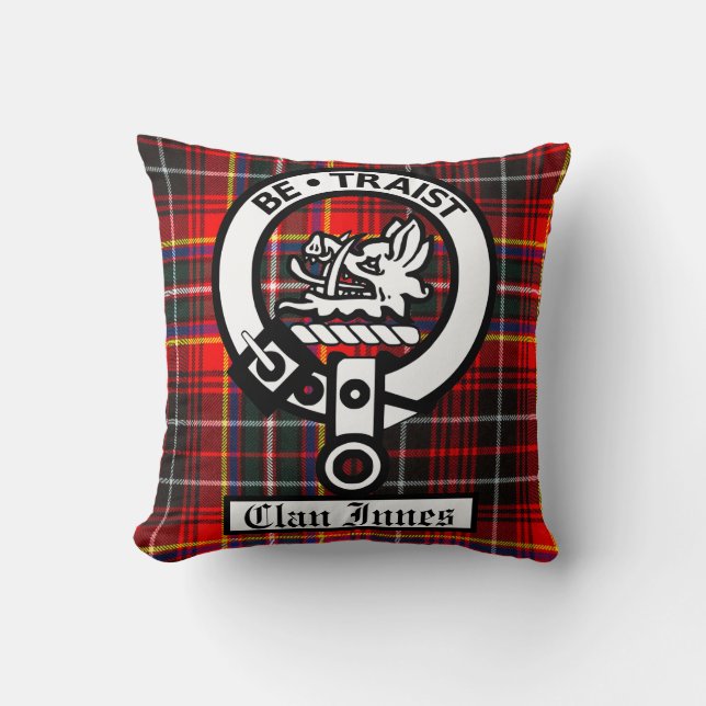 Clan Innes Crest Badge and Tartan Cushion (Front)
