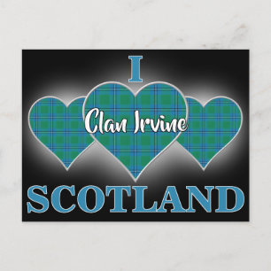Clan Irvine Irwin I Love Scotland Tartan Heart Postcard