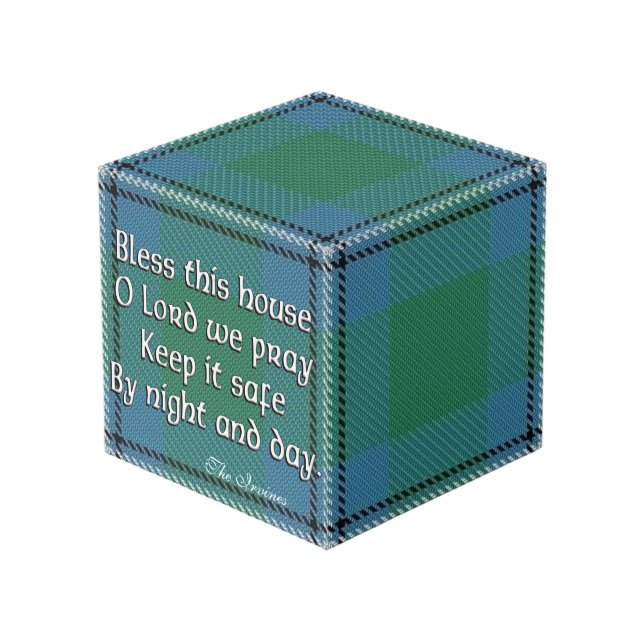 Clan Irvine Irwin Tartan House Blessing Cube (Front Angled)