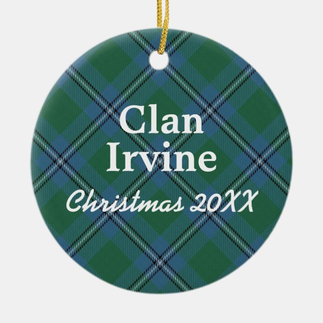 Clan Irvine Scottish Tartan Ceramic Tree Decoration (Front)