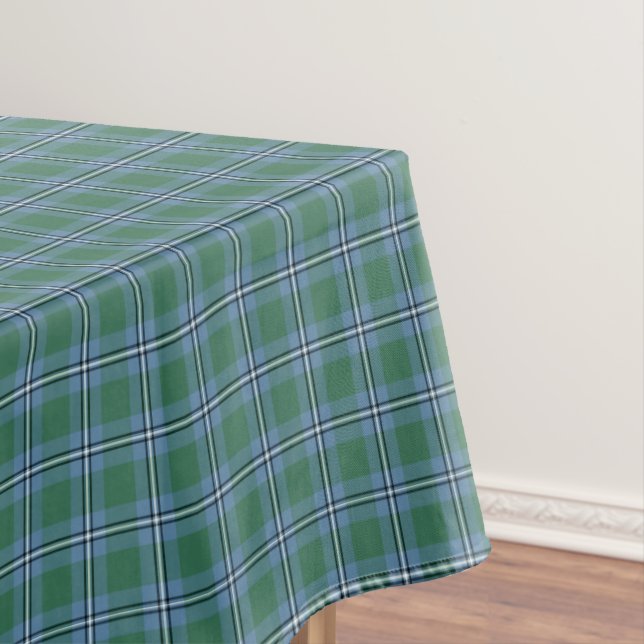Clan Irvine Tartan Light Blue and Green Plaid Tablecloth (In Situ)